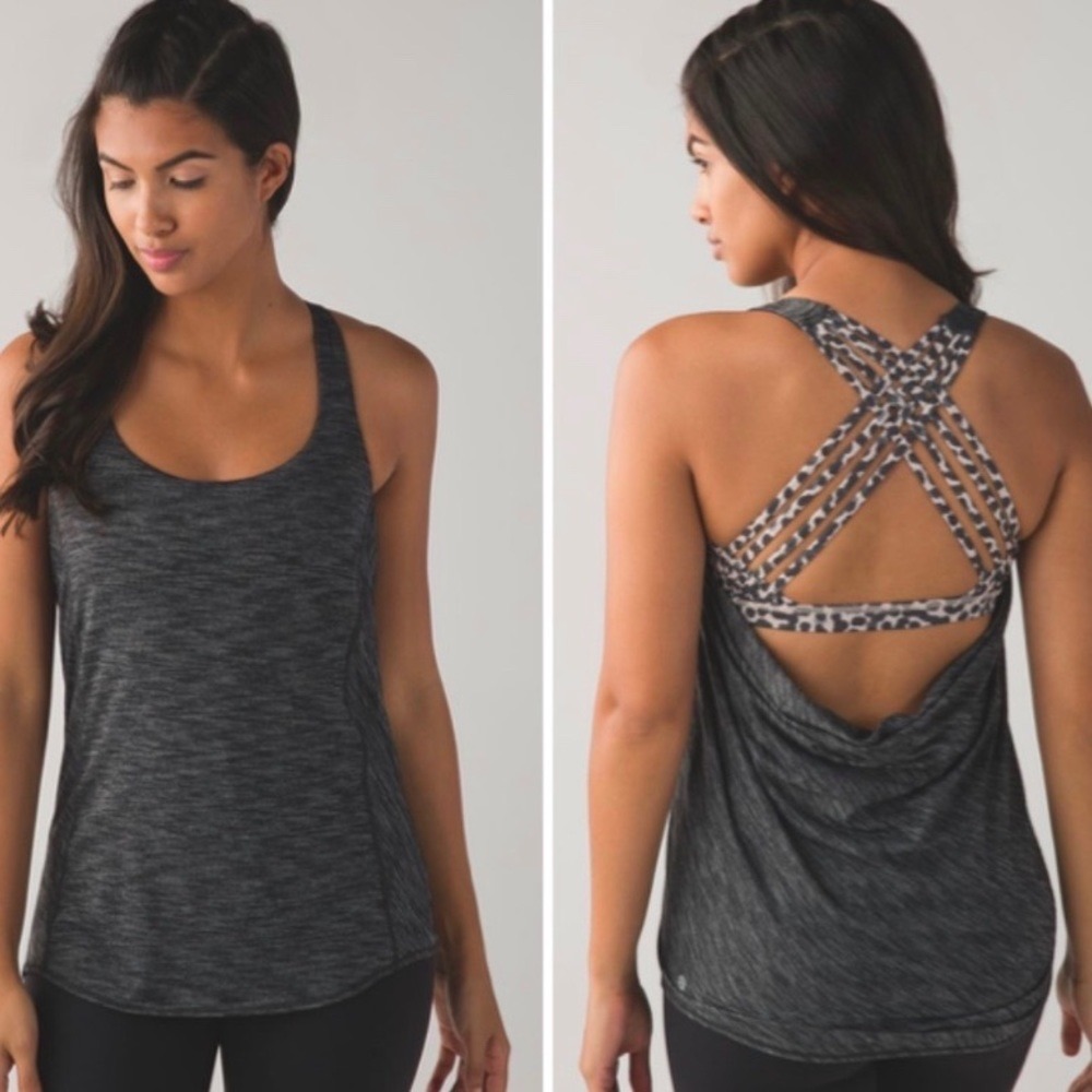 Lululemon Wild Tank Heathered Black Leopard Print Free To Be Bra Top Size 4
